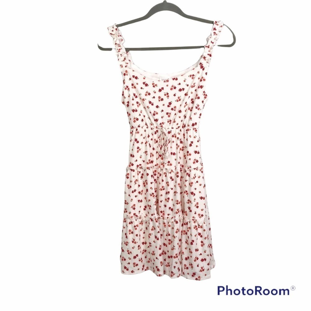 Le Lis white and red floral print ruffle sleeve mini dress size S nwt